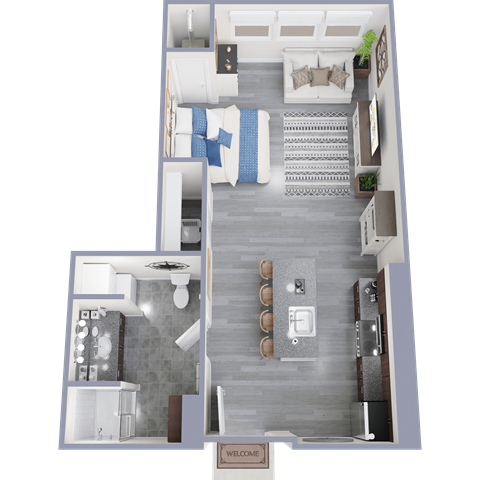 Floor plan for studio, 1 bath, 508 sqft